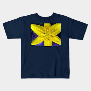 Yellow Flower Tiger Lily on Blue Background Day Lily Flowers Kids T-Shirt